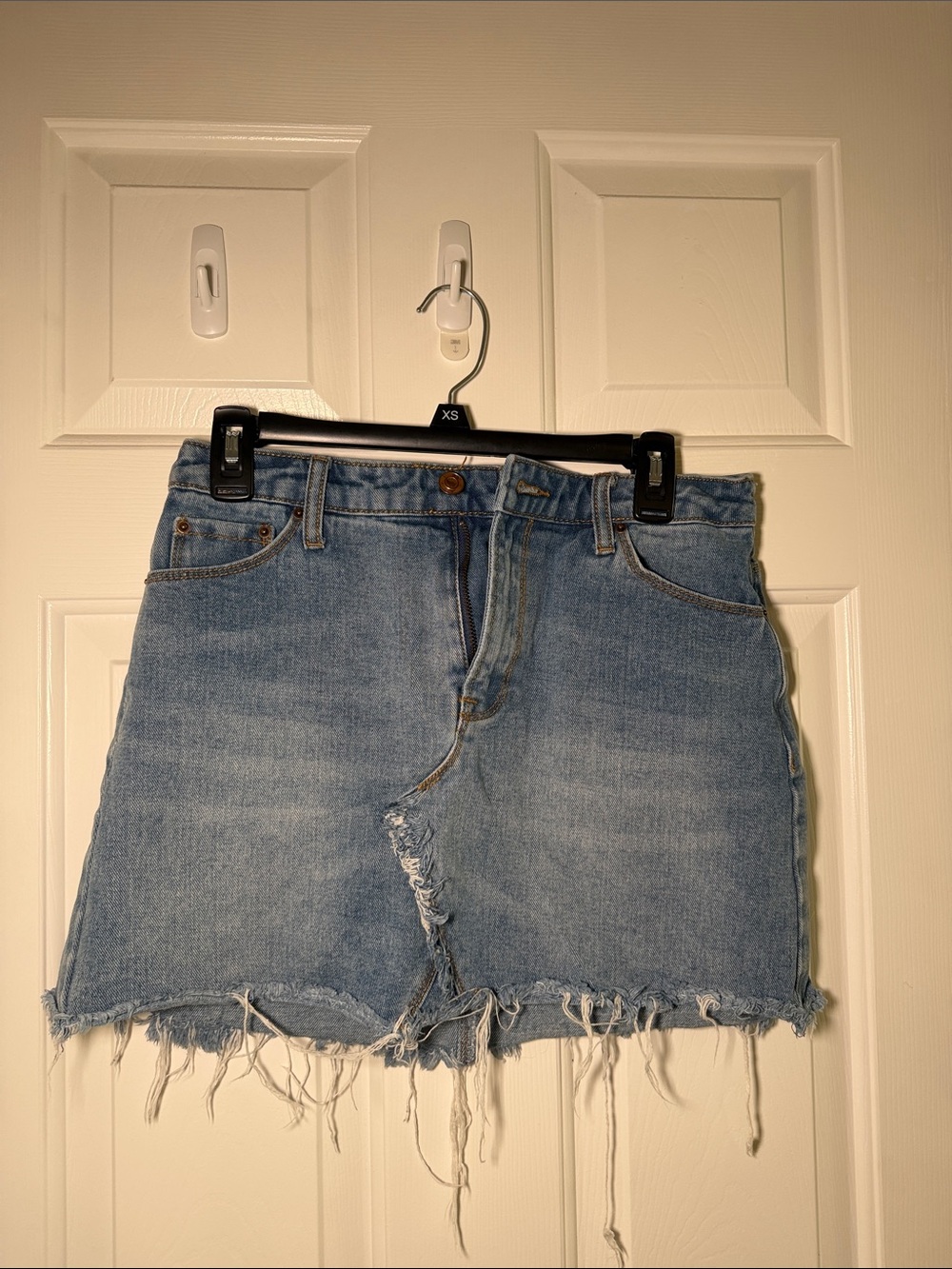Forever 21 Light Blue Distressed Denim Mini Skirt